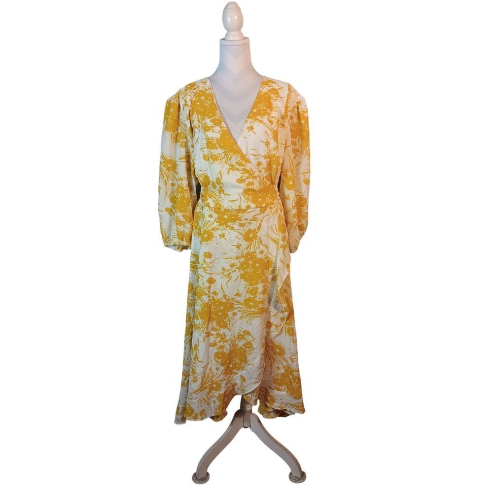 Lane Bryant Floral Faux Wrap Maxi Dress in Yellow and White